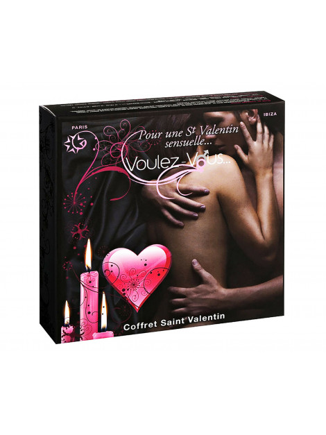 Coffret Voulez Vous Saint Valentin huile massage comestible original cadeau coquin sensuel