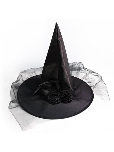 Chapeau de Sorcière Halloween pas cher Violet ou Noir  avec Voile